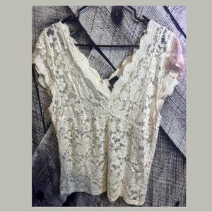 Source Unknown Lace V-Neck Blouse - White